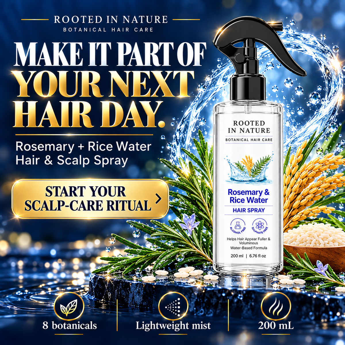 🌿 Rooted in Nature Rosemary & Rice Water Hair Growth Spray + 🎁 FREE Hair Growth Care Kit(副本)