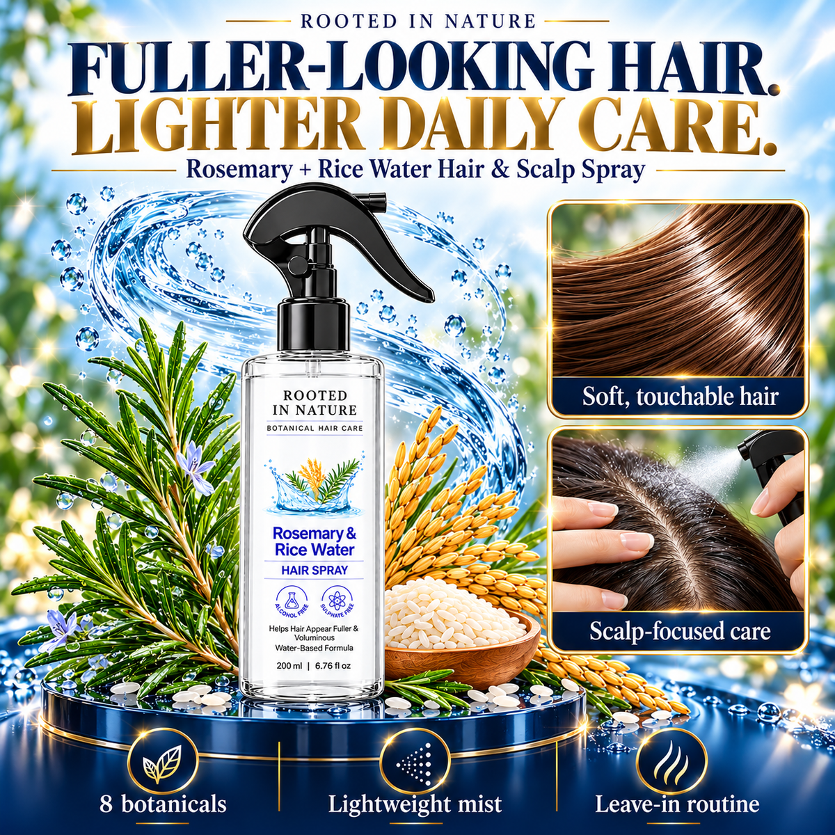 🌿 Rooted in Nature Rosemary & Rice Water Hair Growth Spray + 🎁 FREE Hair Growth Care Kit