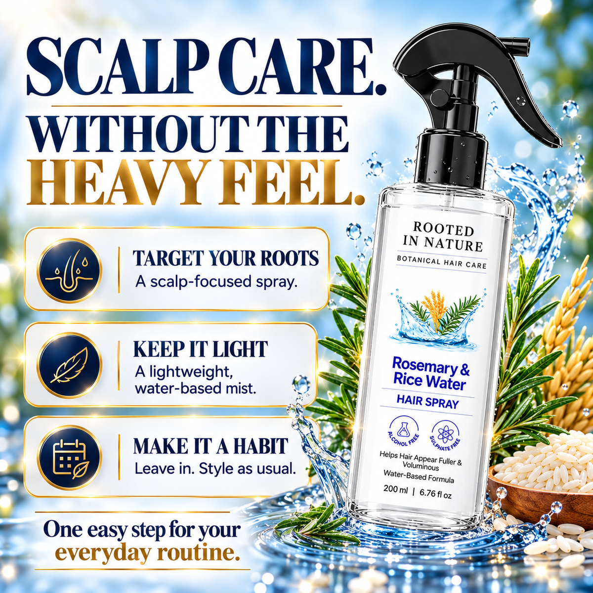 🌿 Rooted in Nature Rosemary & Rice Water Hair Growth Spray + 🎁 FREE Hair Growth Care Kit