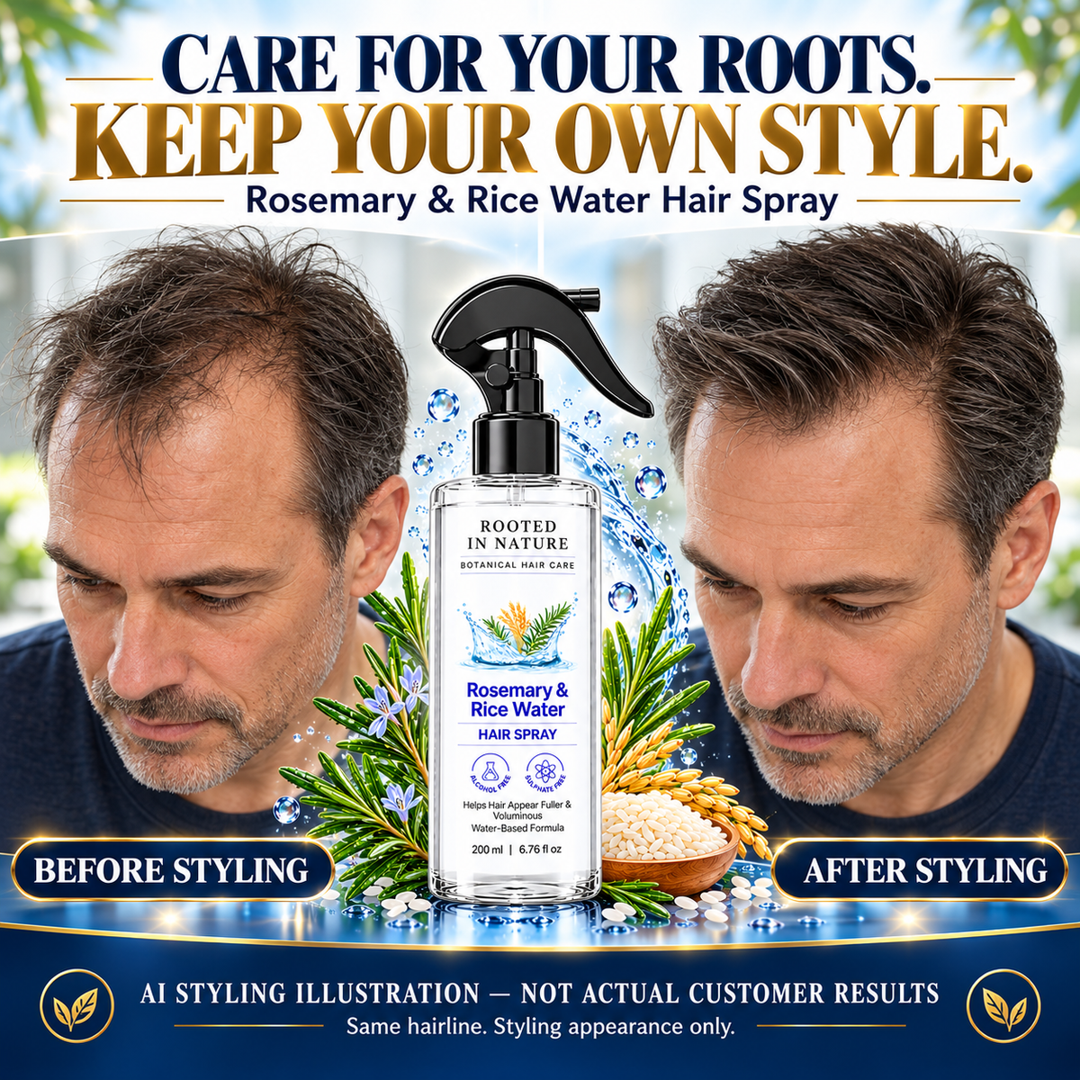 🌿 Rooted in Nature Rosemary & Rice Water Hair Growth Spray + 🎁 FREE Hair Growth Care Kit
