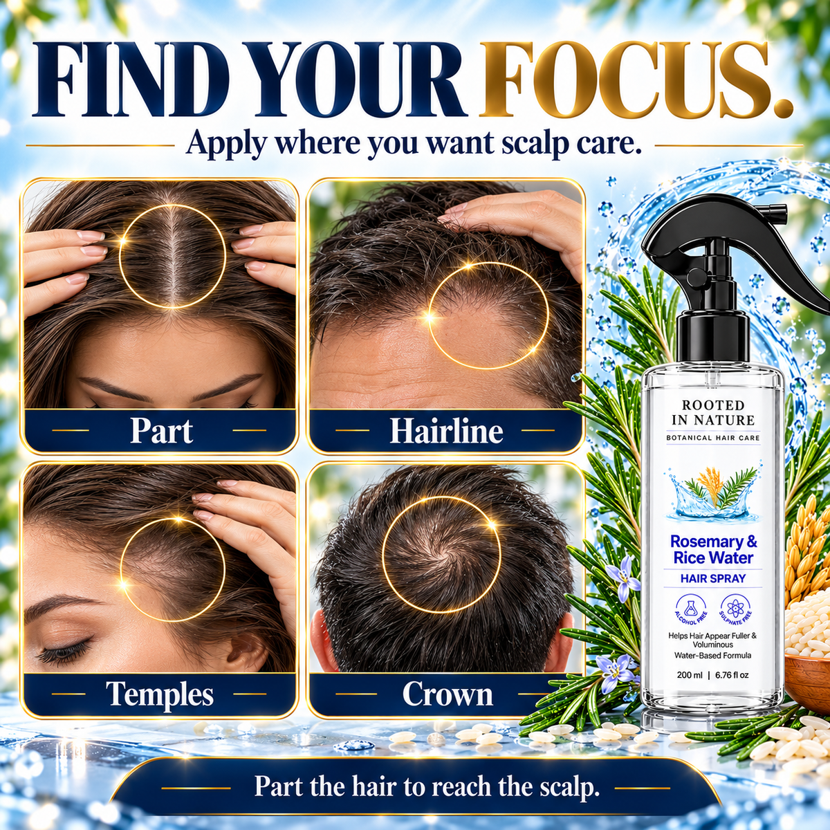 🌿 Rooted in Nature Rosemary & Rice Water Hair Growth Spray + 🎁 FREE Hair Growth Care Kit