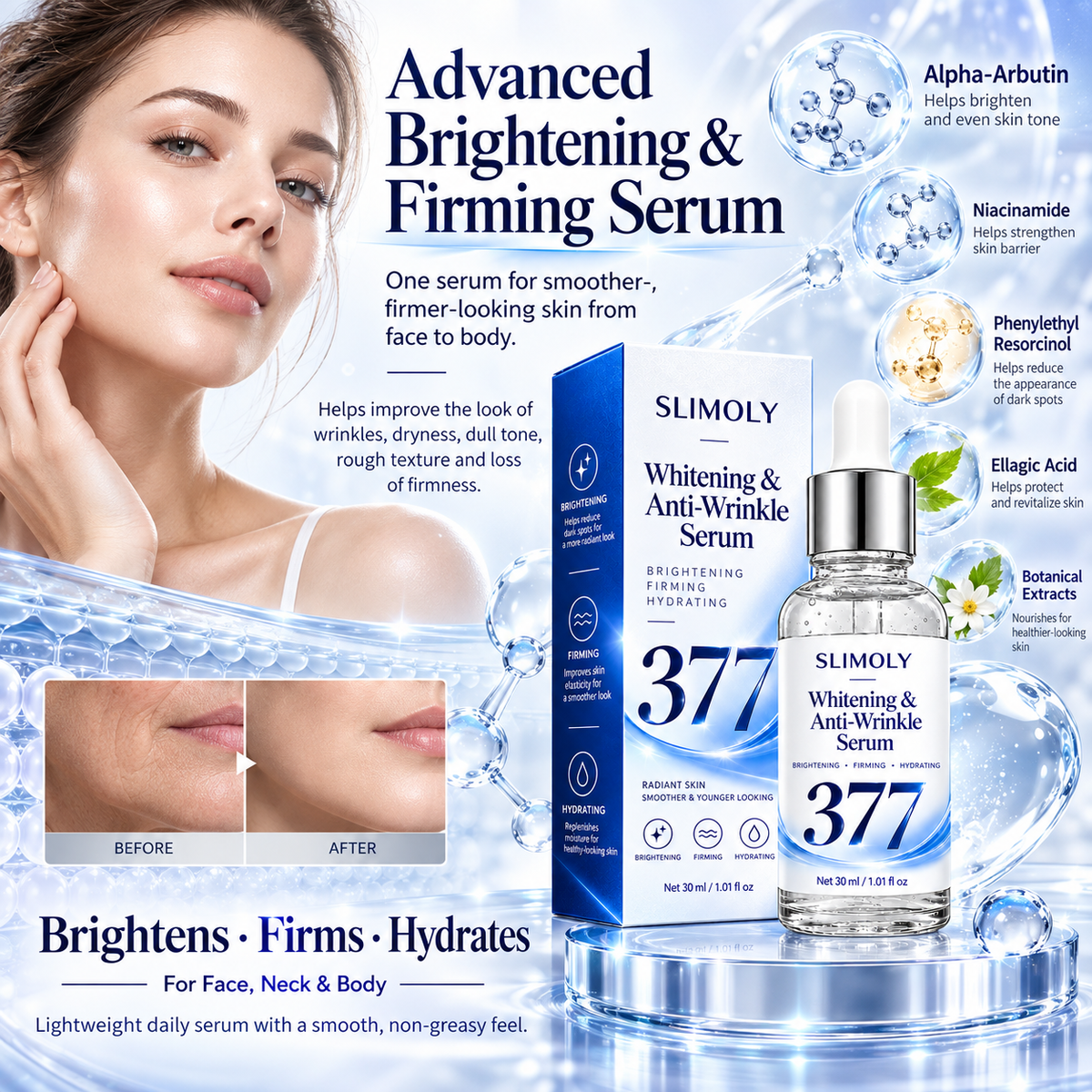SLIMOLY Brightening Dark Spot Serum – For Face, Neck & Hands – Helps Fade the Look of Dark Spots & Uneven Tone – 70% OFF + 🎁 Free Derma Roller Today