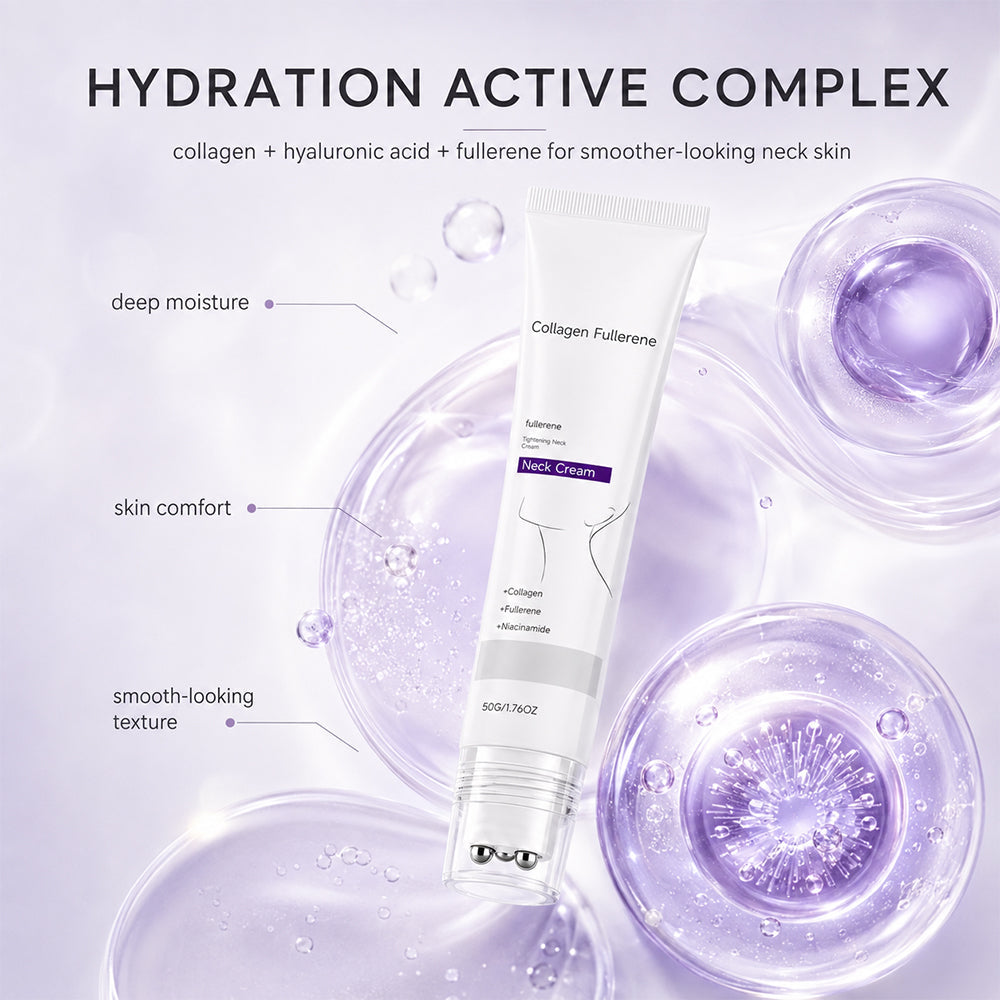 Roller Massage Neck Cream, Collagen & Hyaluronic Acid for Neck Skin Firming & Fine Line Smoothing