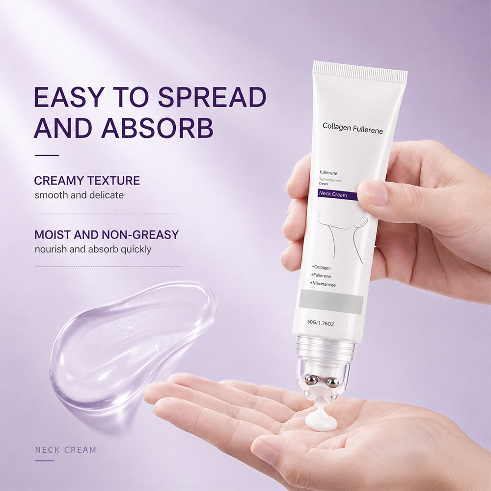 Roller Massage Neck Cream, Collagen & Hyaluronic Acid for Neck Skin Firming & Fine Line Smoothing